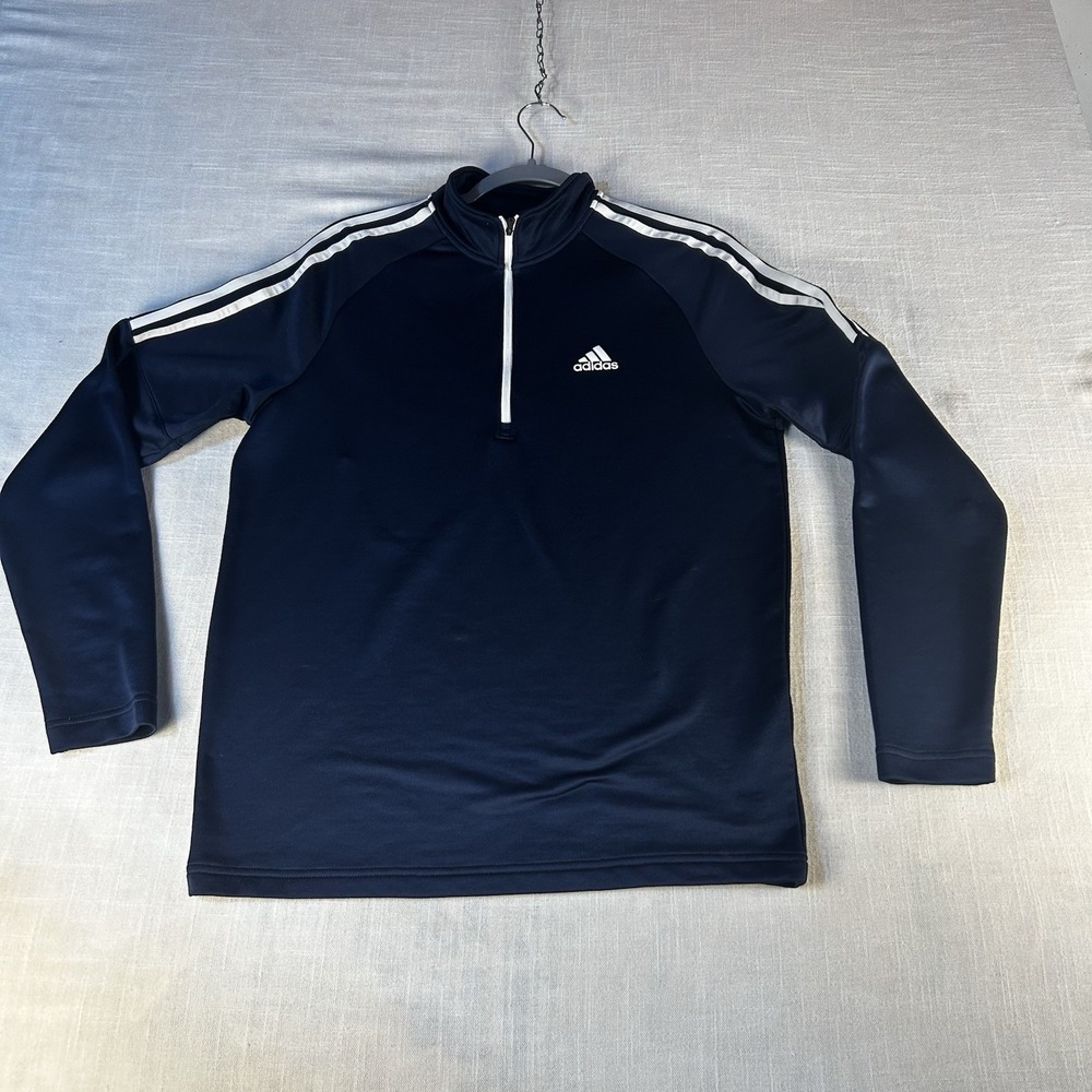 Adidas Mens 3-Stripes Golf Performance Quarter Zip Pullover Blue‎ Sz S